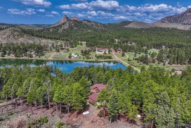 14694 Crooked Trail Rd, Woodland Park, CO 80863 - bird's eye view of a water and mountain view and a heavily wooded area