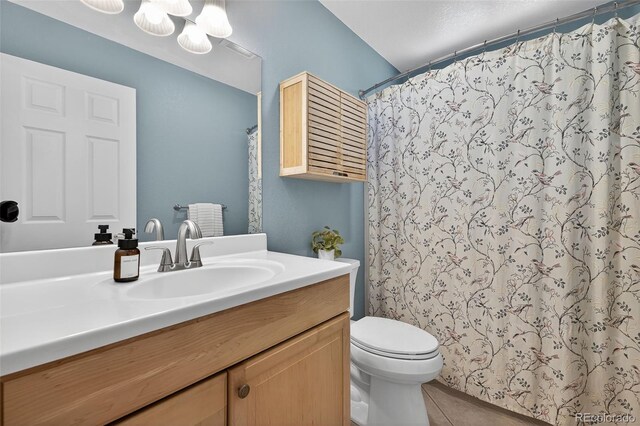 20854 State Highway 96, Wetmore, CO 81253 - full bath with vanity, tile patterned flooring, a chandelier, and a shower with curtain