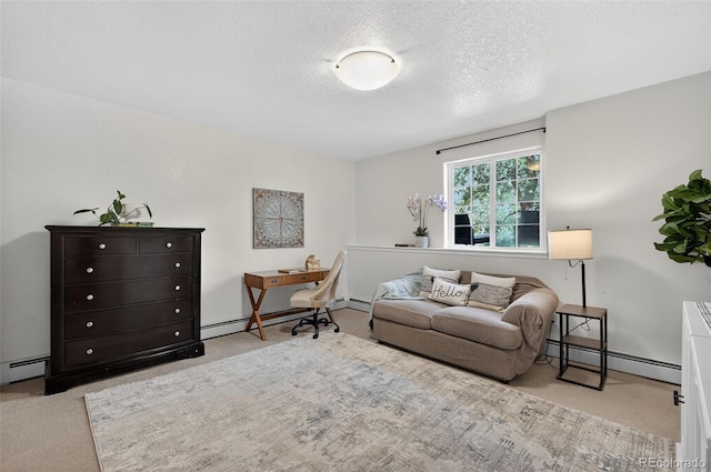 20854 State Highway 96, Wetmore, CO 81253 - carpeted living room featuring a baseboard heating unit and a textured ceiling