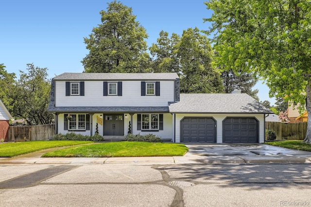 3374 S Niagara Way, Denver, CO 80224 - traditional-style home with a garage, driveway, a porch, and a shingled roof