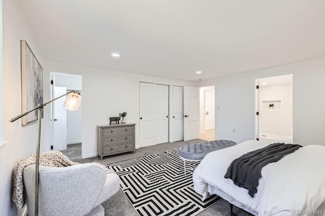 3374 S Niagara Way, Denver, CO 80224 - bedroom featuring recessed lighting, carpet flooring, and two closets