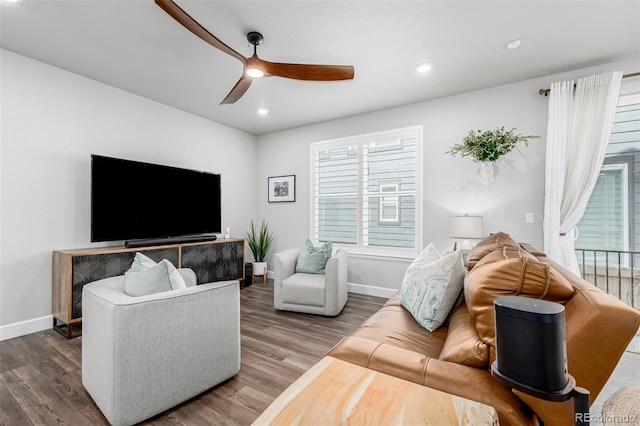 8358 Howell St Unit B, Arvada, CO 80005 - living room with a ceiling fan, wood finished floors, and recessed lighting