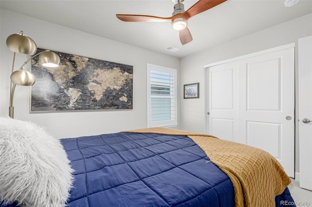 8358 Howell St Unit B, Arvada, CO 80005 - bedroom with a closet, ceiling fan, and carpet floors