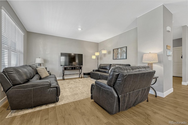 living room featuring light wood-type flooring