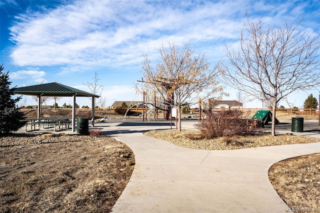 view of community with a gazebo and a playground