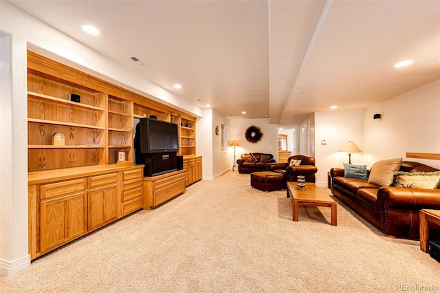 935 Green Gables Cir, Bennett, CO 80102 - living room featuring light carpet and recessed lighting