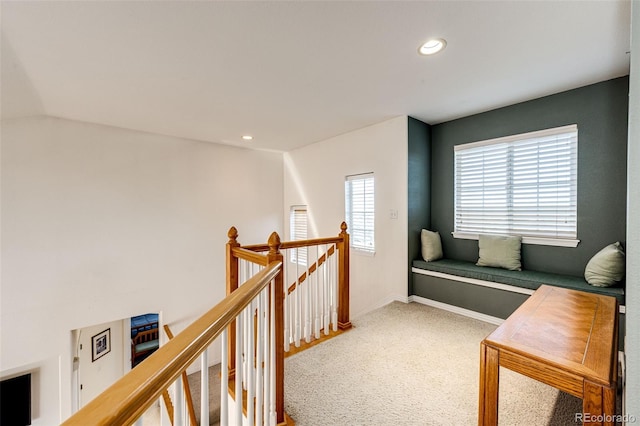 935 Green Gables Cir, Bennett, CO 80102 - corridor with an upstairs landing, carpet, and recessed lighting