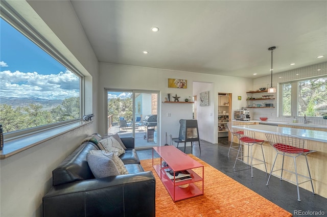 6644 County Road 110, Salida, CO 81201 - living room featuring finished concrete floors and recessed lighting
