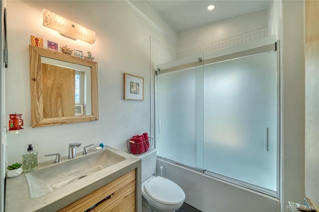 6644 County Road 110, Salida, CO 81201 - full bath with vanity, shower / bath combination with glass door, and recessed lighting