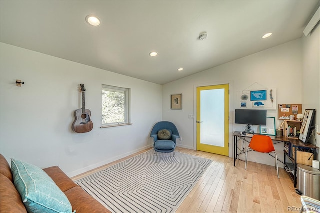6644 County Road 110, Salida, CO 81201 - sitting room with vaulted ceiling, light wood-style flooring, recessed lighting, and an office area