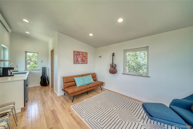 6644 County Road 110, Salida, CO 81201 - living area with vaulted ceiling, plenty of natural light, light wood-type flooring, and recessed lighting