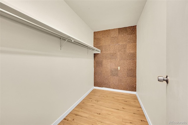 walk in closet with light wood-style flooring