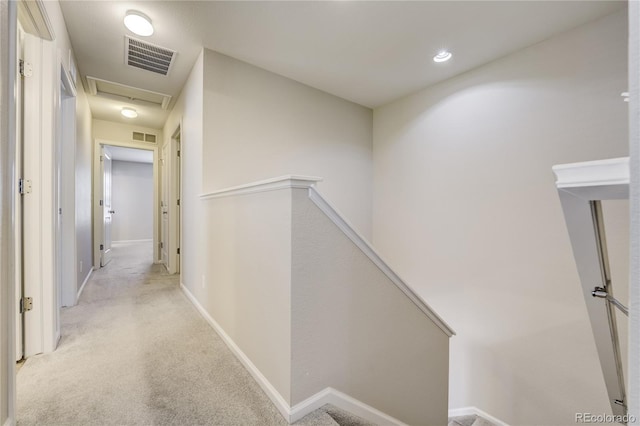 3386 Valentia St, Denver, CO 80238 - corridor featuring an upstairs landing, light carpet, and baseboards