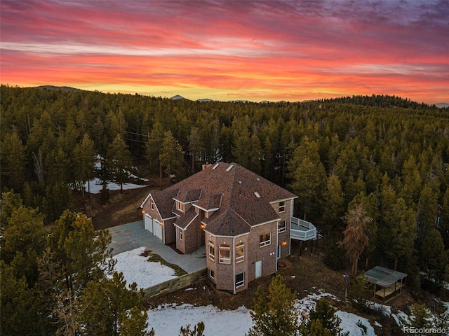 view of aerial view at dusk