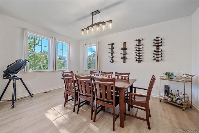 dining area with light hardwood / wood-style floors