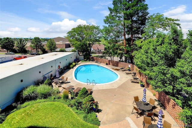 view of swimming pool with a patio area