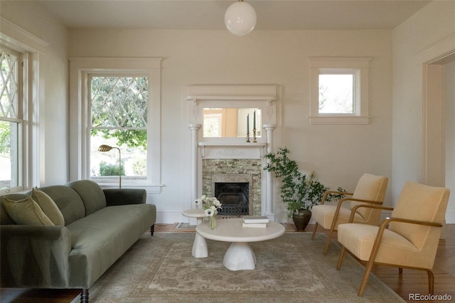 3330 Bruce Randolph Ave, Denver, CO 80205 - living area featuring healthy amount of natural light and a fireplace