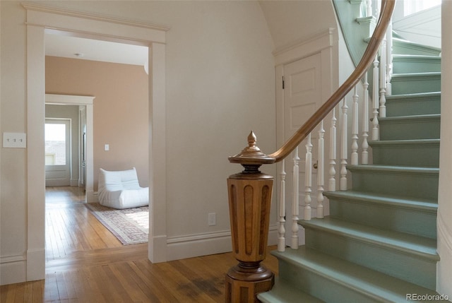 3330 Bruce Randolph Ave, Denver, CO 80205 - staircase with hardwood / wood-style flooring