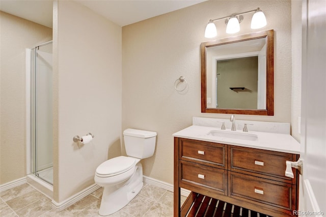 2454 Ambience Ln, Castle Rock, CO 80109 - full bath featuring vanity, a stall shower, toilet, tile patterned floors, and baseboards