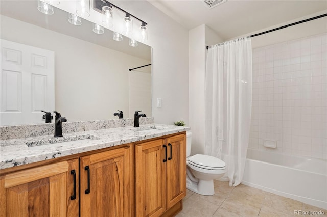 2037 River W Dr, Windsor, CO 80550 - bathroom featuring tile patterned floors, double vanity, and shower / bath combo