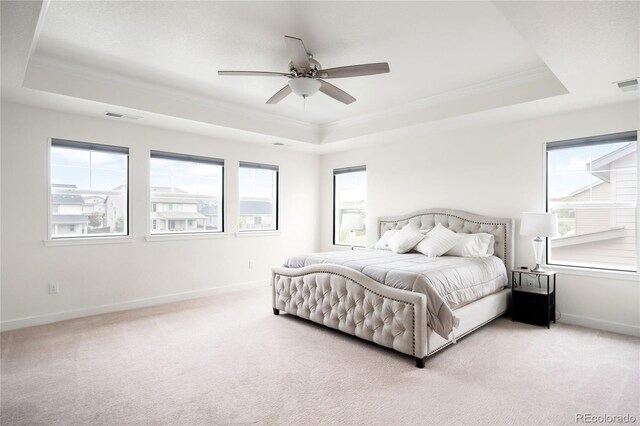 14454 Grape Way, Thornton, CO 80602 - bedroom featuring a raised ceiling, crown molding, light colored carpet, and baseboards