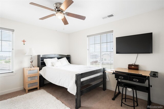 14454 Grape Way, Thornton, CO 80602 - carpeted bedroom with multiple windows, baseboards, and a ceiling fan