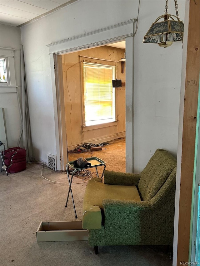 sitting room featuring carpet flooring and a wealth of natural light