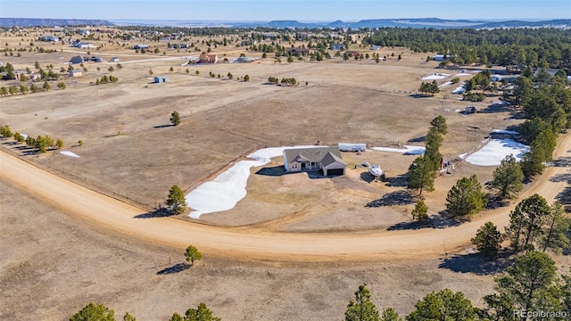 17950 Cumbres Rd, Peyton, CO 80831 - aerial view of sparsely populated area with a mountain backdrop and a desert landscape