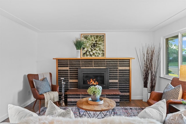 4100 Shaw Blvd, Westminster, CO 80031 - living area featuring wood finished floors and a brick fireplace