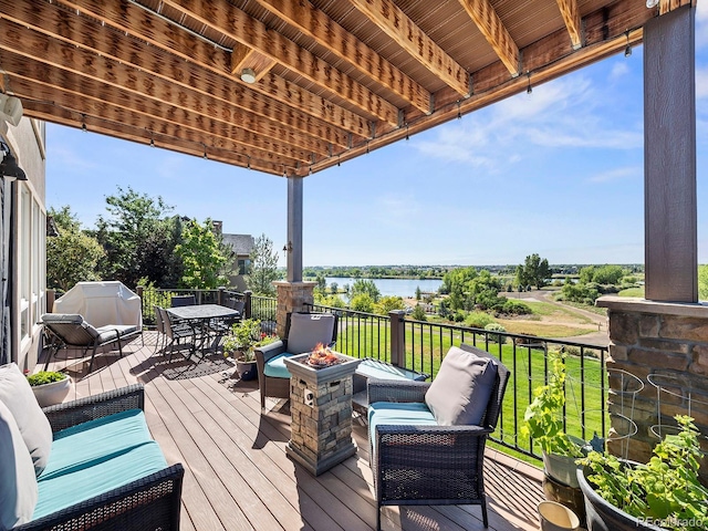 deck with a water view