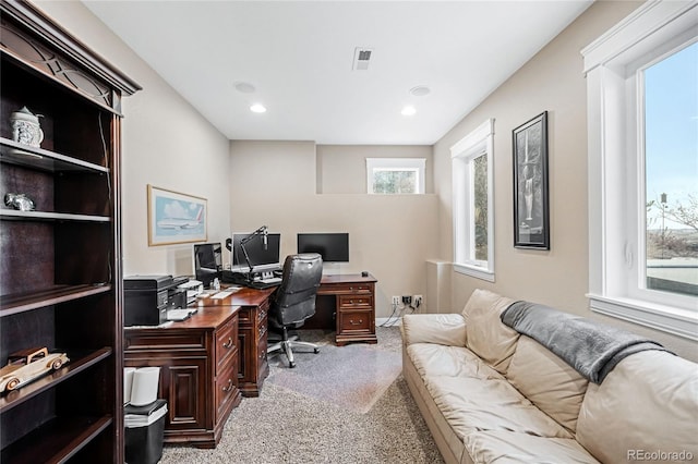 view of carpeted office space