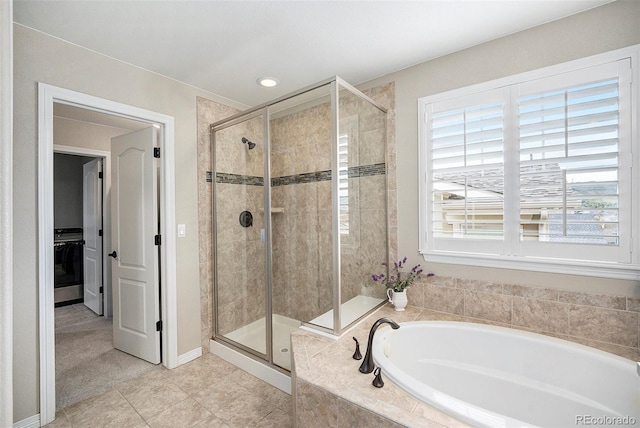6173 Eldora St, Golden, CO 80403 - bathroom with a shower stall, a garden tub, tile patterned flooring, and recessed lighting