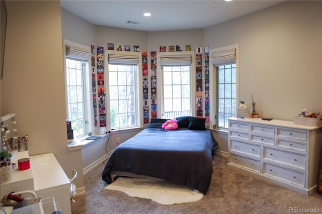 bedroom with carpet and multiple windows