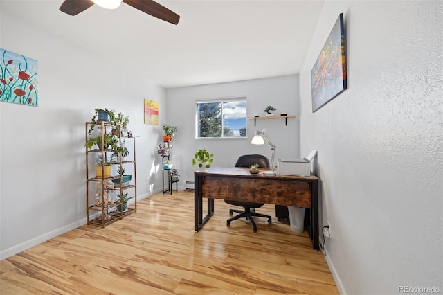 9240 W 49th Ave Unit 317, Wheat Ridge, CO 80033 - office space featuring light wood-style floors, ceiling fan, and a baseboard heating unit