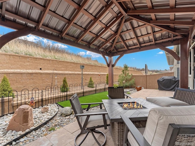 4538 Hidden Gulch Rd, Castle Rock, CO 80104 - view of patio featuring a fire pit, grilling area, and a gazebo