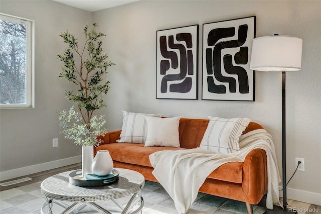 living room featuring hardwood / wood-style floors and a healthy amount of sunlight