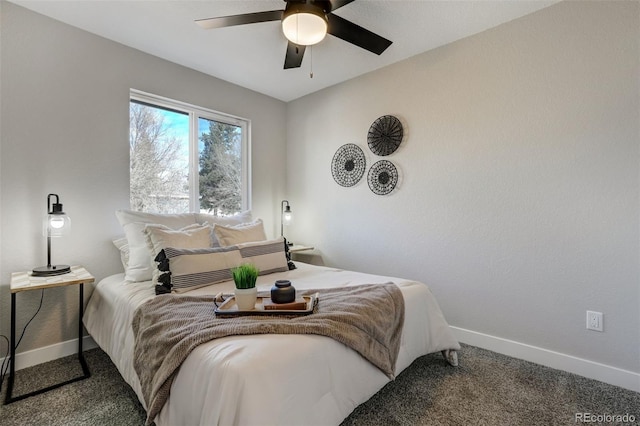 bedroom featuring carpet flooring and ceiling fan