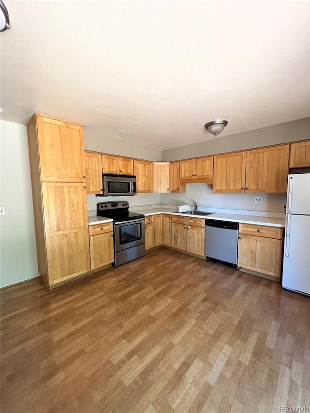 kitchen with dark hardwood / wood-style floors, sink, and stainless steel appliances