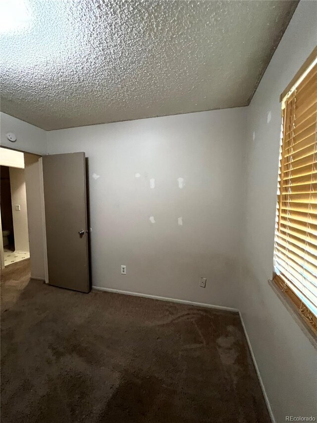 empty room featuring carpet and a textured ceiling