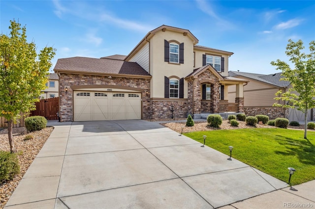 view of front of property featuring a garage and a front yard