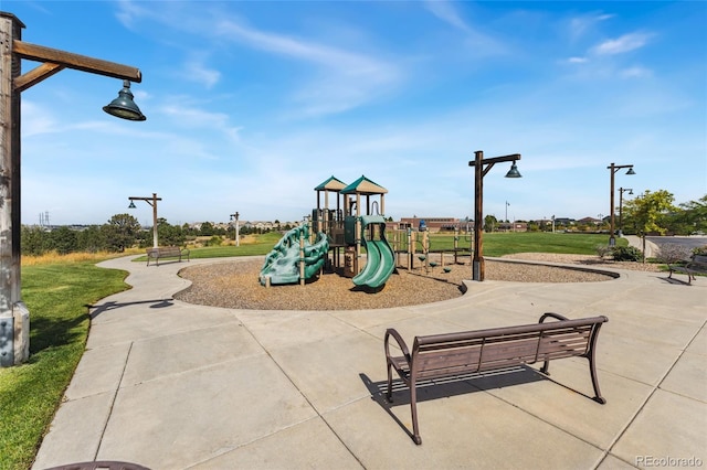 view of jungle gym with a yard