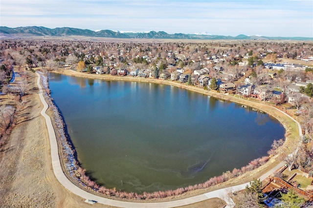 aerial view with a water and mountain view