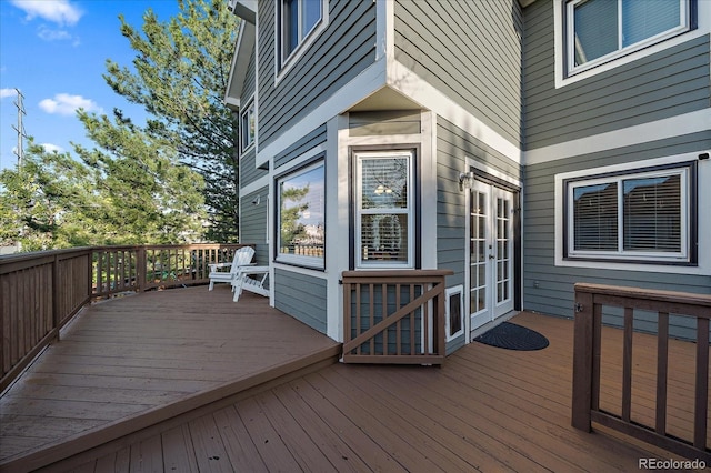 wooden terrace with french doors