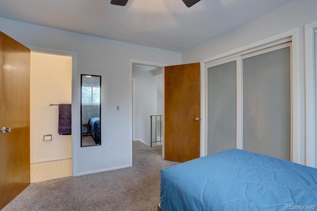 1769 S Lee St Unit B, Lakewood, CO 80232 - bedroom featuring carpet floors, baseboards, ceiling fan, and a closet