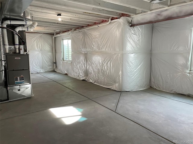 basement with heating unit