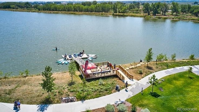 aerial view with a water view