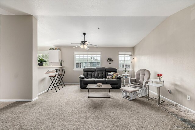 6840 Xavier Cir Unit 5, Westminster, CO 80030 - living room with carpet floors, ceiling fan, and baseboards