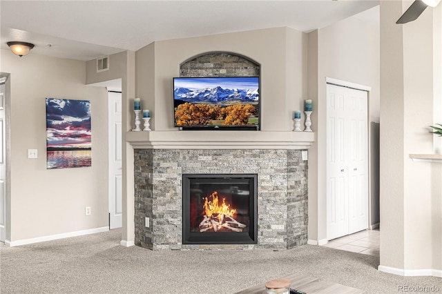 6840 Xavier Cir Unit 5, Westminster, CO 80030 - living area with carpet flooring, a fireplace, and baseboards