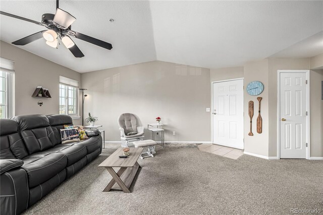 6840 Xavier Cir Unit 5, Westminster, CO 80030 - living area with carpet, a ceiling fan, baseboards, and tile patterned floors