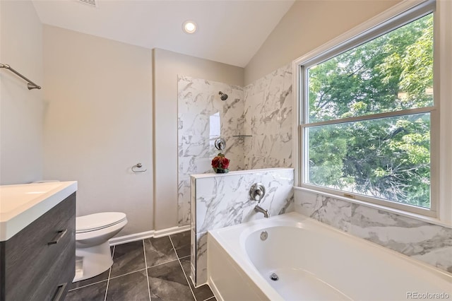 2552 E 126th Way, Thornton, CO 80241 - full bath featuring plenty of natural light, a bath, toilet, vanity, and lofted ceiling